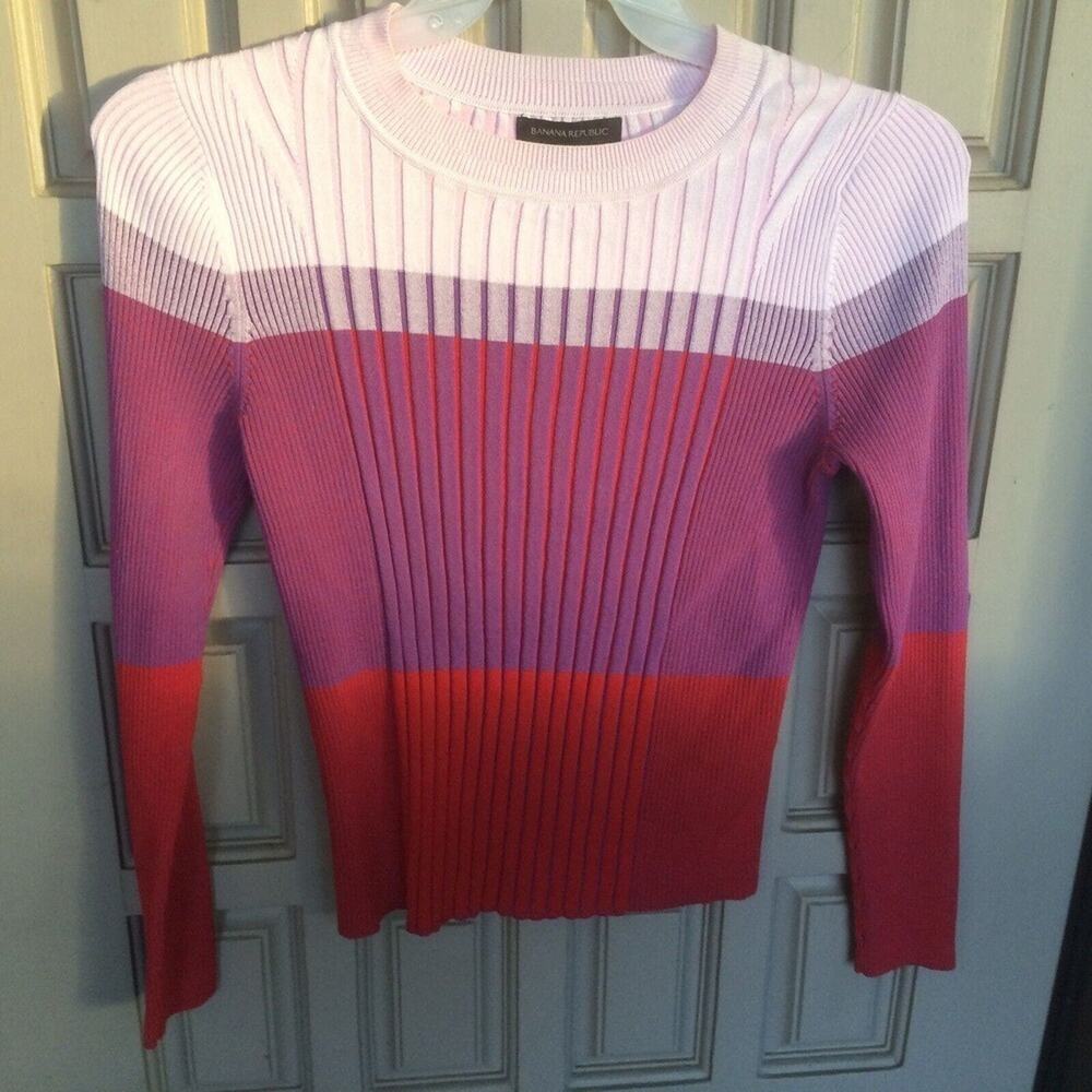 Banana Republic Pullover Sweater SzM Ribbed Knit Multicolor Round Neck Pre-Owned - Picture 5 of 8